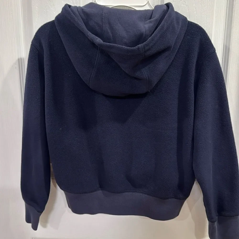 GAP FLEECE HOODED SWEATSHIRT. NAVY BLUE